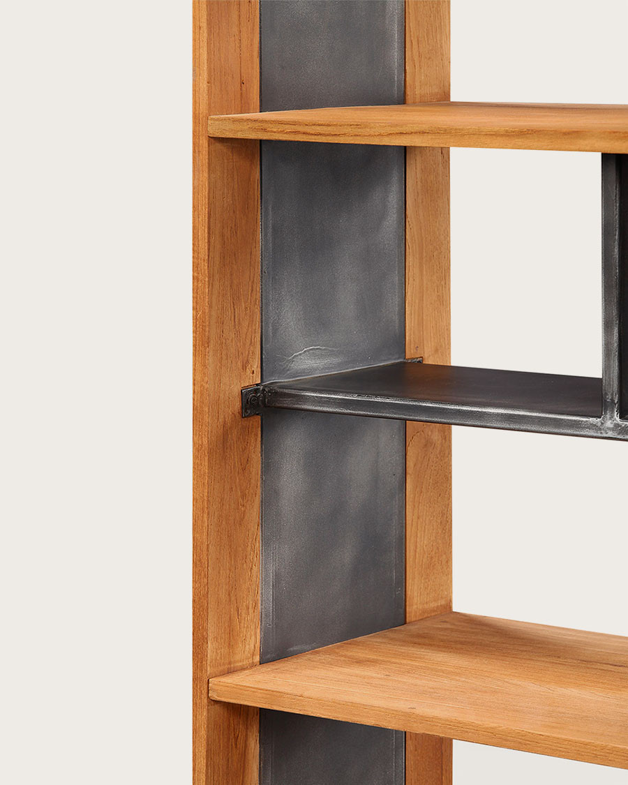 Uma - Industrial shelf in solid teak and metal