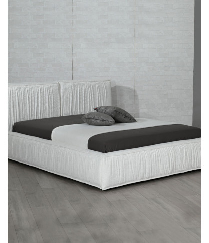 TAROK - Lit double rembourré en tissu bouclé blanc TAROK