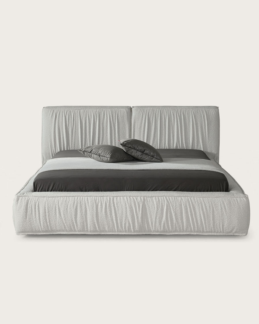 TAROK - Double bed upholstered in white bouclé fabric TAROK