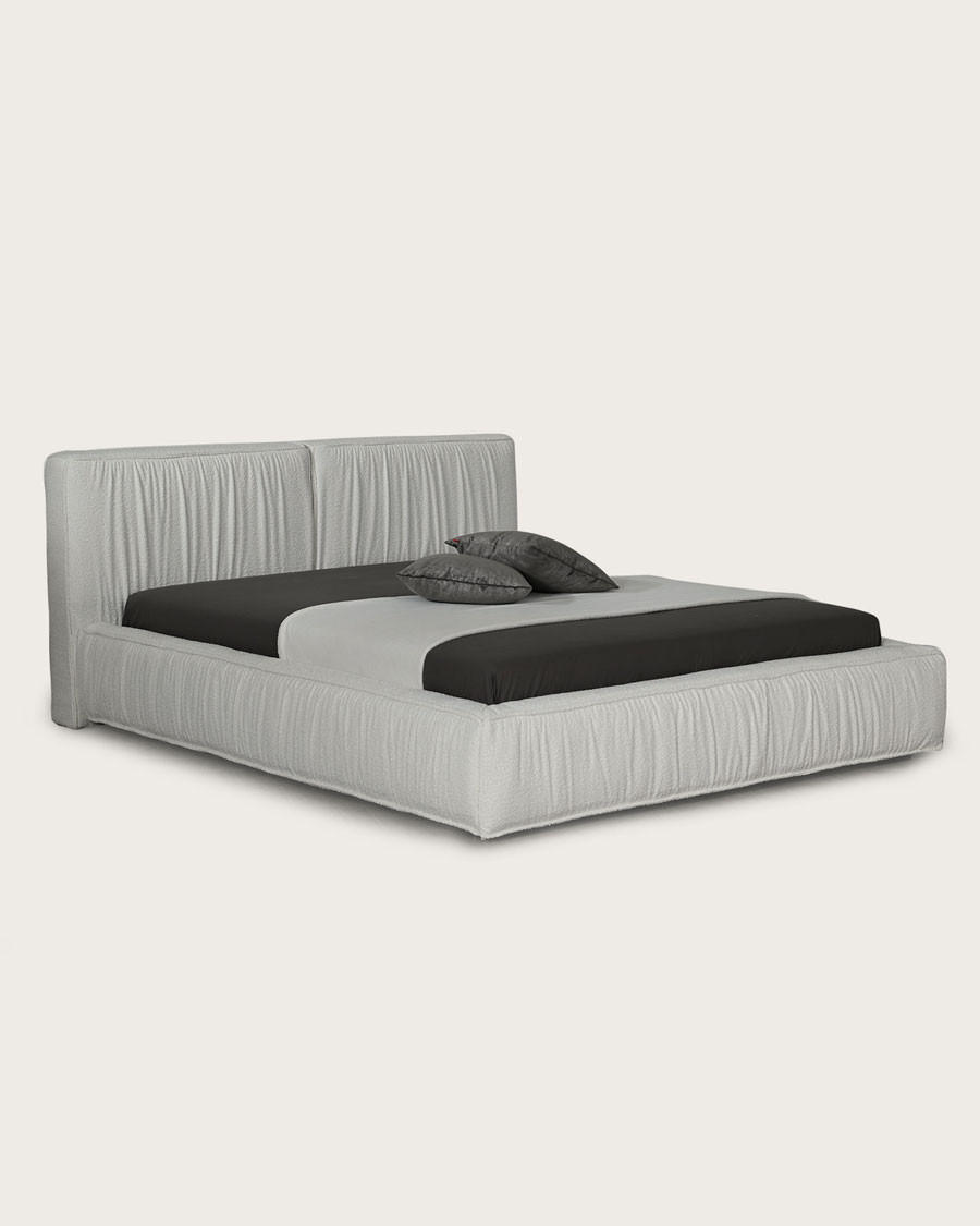 TAROK - Lit double rembourré en tissu bouclé blanc TAROK