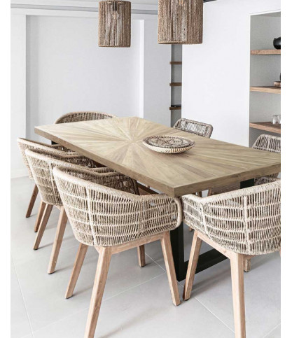 Sun - Solid teak dining table with sun motif, L200 cm, 10 people.
