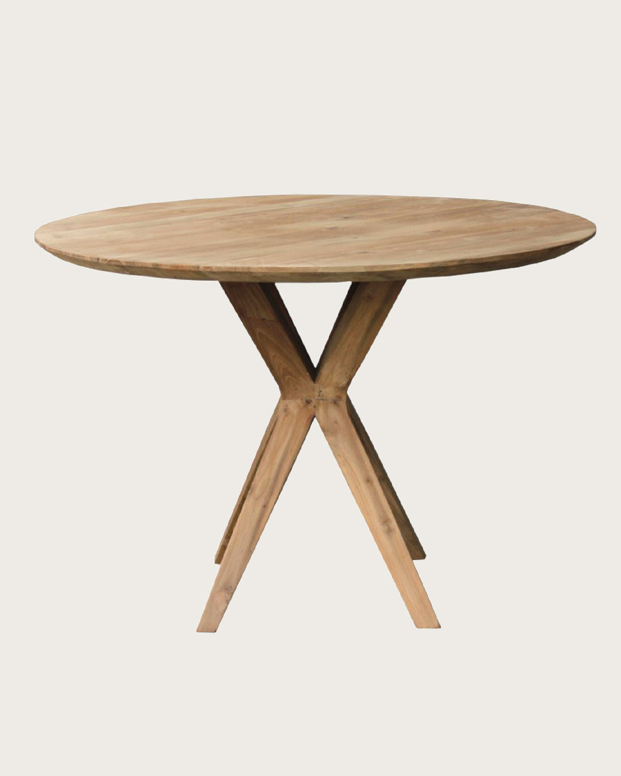Amelia - Tavolo da pranzo rotondo in teak massello, diametro 110 cm, 4/6 persone