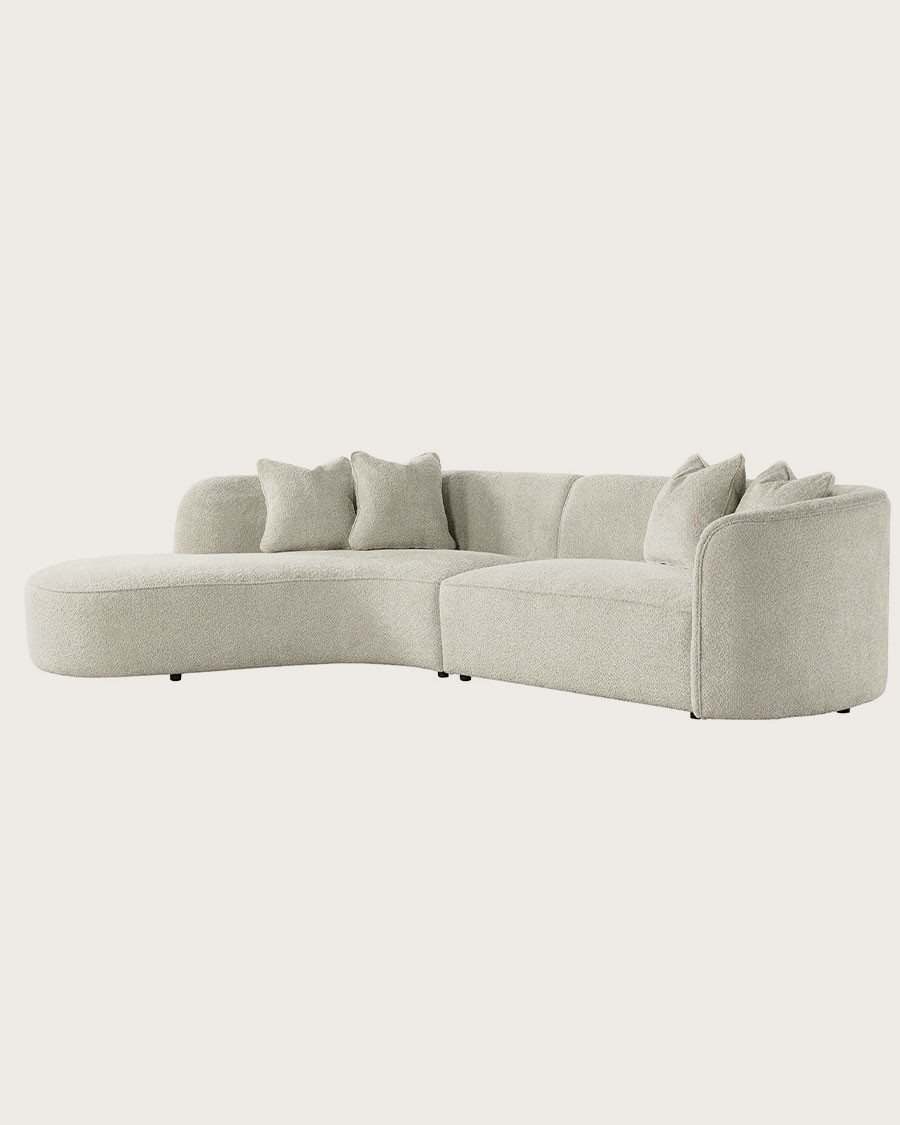 Hestia - Abgerundetes Ecksofa aus weißem Bouclé-Stoff