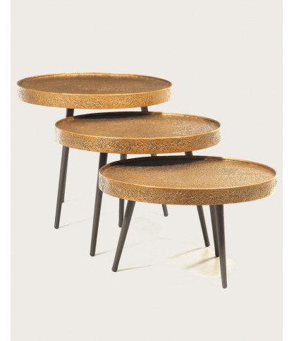 Astrid - Round nesting coffee table in gold-tone metal