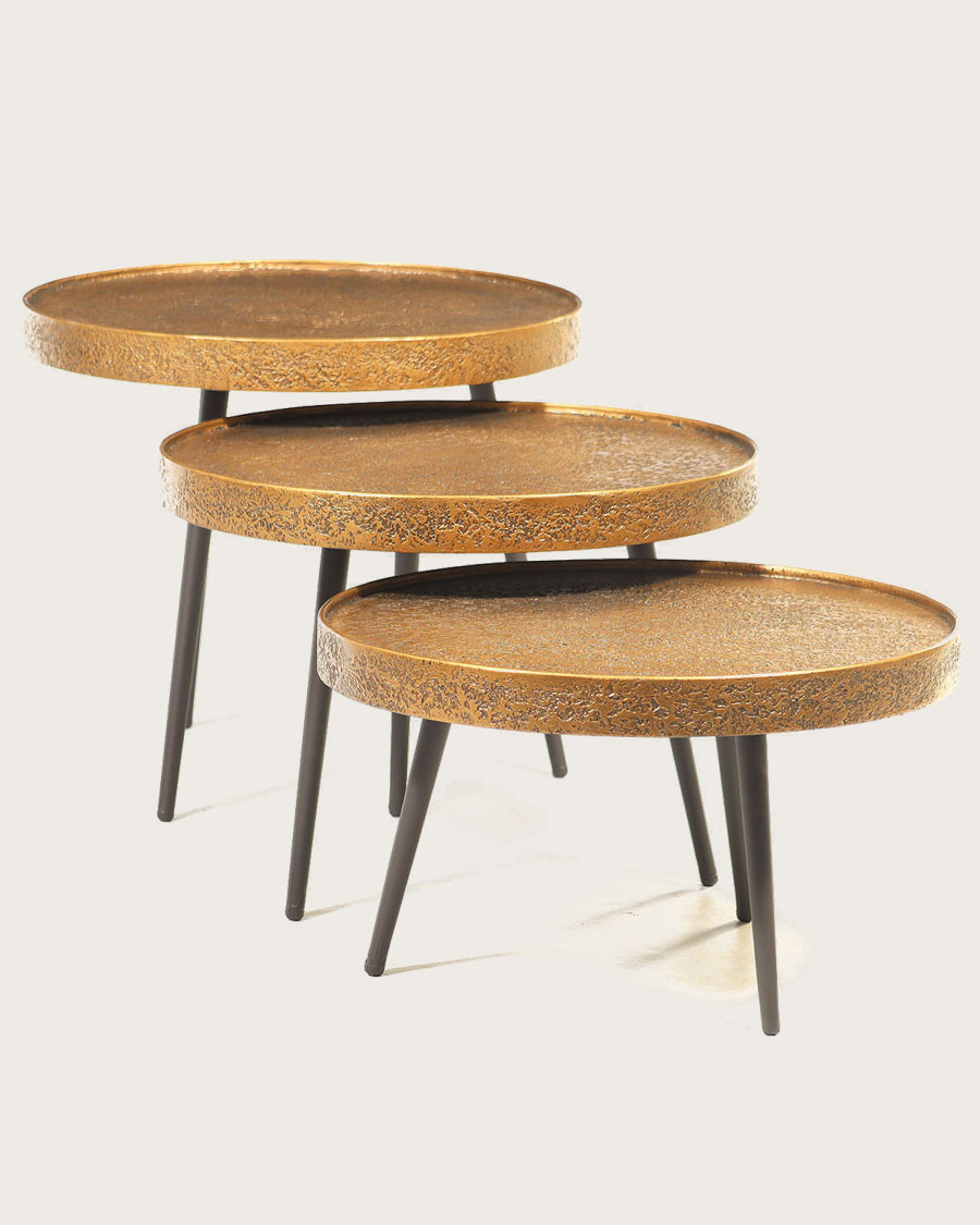 Astrid - Round nesting coffee table in gold metal