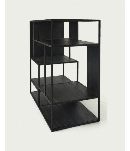 Como - Small industrial shelf in solid teak and black metal