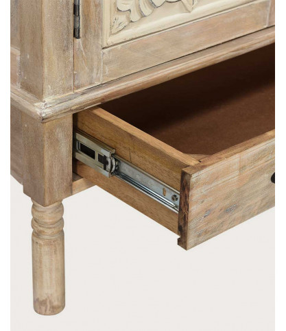 Mala - High sideboard with 2 doors in solid carved mango wood 85 cm