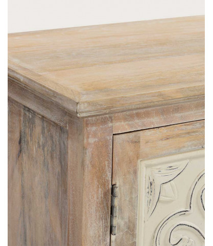 Mala - Hoog dressoir met 2 deuren, gemaakt van massief, gesneden mangohout, 85 cm