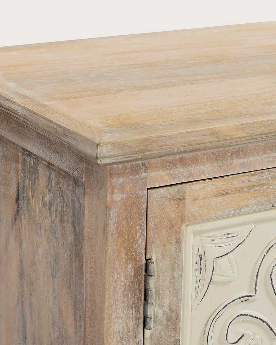 Mala - Hohes Sideboard mit 2 Türen aus massivem geschnitztem Mangoholz 85 cm