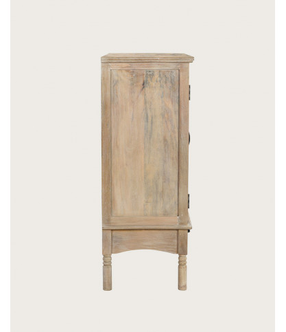 Mala - Hoog dressoir met 2 deuren, gemaakt van massief, gesneden mangohout, 85 cm