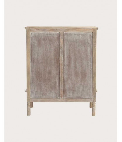 Mala - Hoog dressoir met 2 deuren, gemaakt van massief, gesneden mangohout, 85 cm
