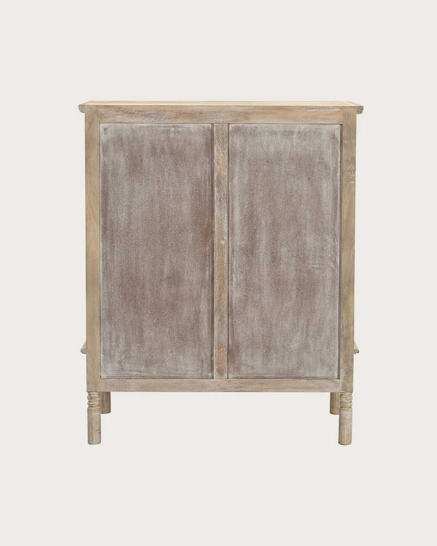 Mala - Hohes Sideboard mit 2 Türen aus massivem geschnitztem Mangoholz 85 cm