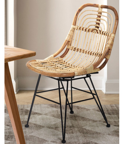 Villa - Set of 4 chairs in natural rattan with metal legs