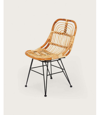 Villa - Set of 4 natural rattan chairs with metal legs