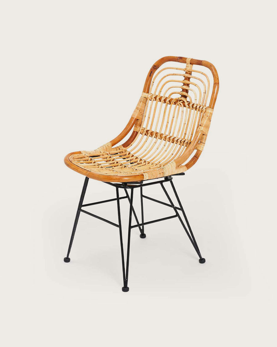 Villa - Set of 4 natural rattan chairs with metal legs