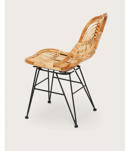 Villa - Set of 4 natural rattan chairs with metal legs