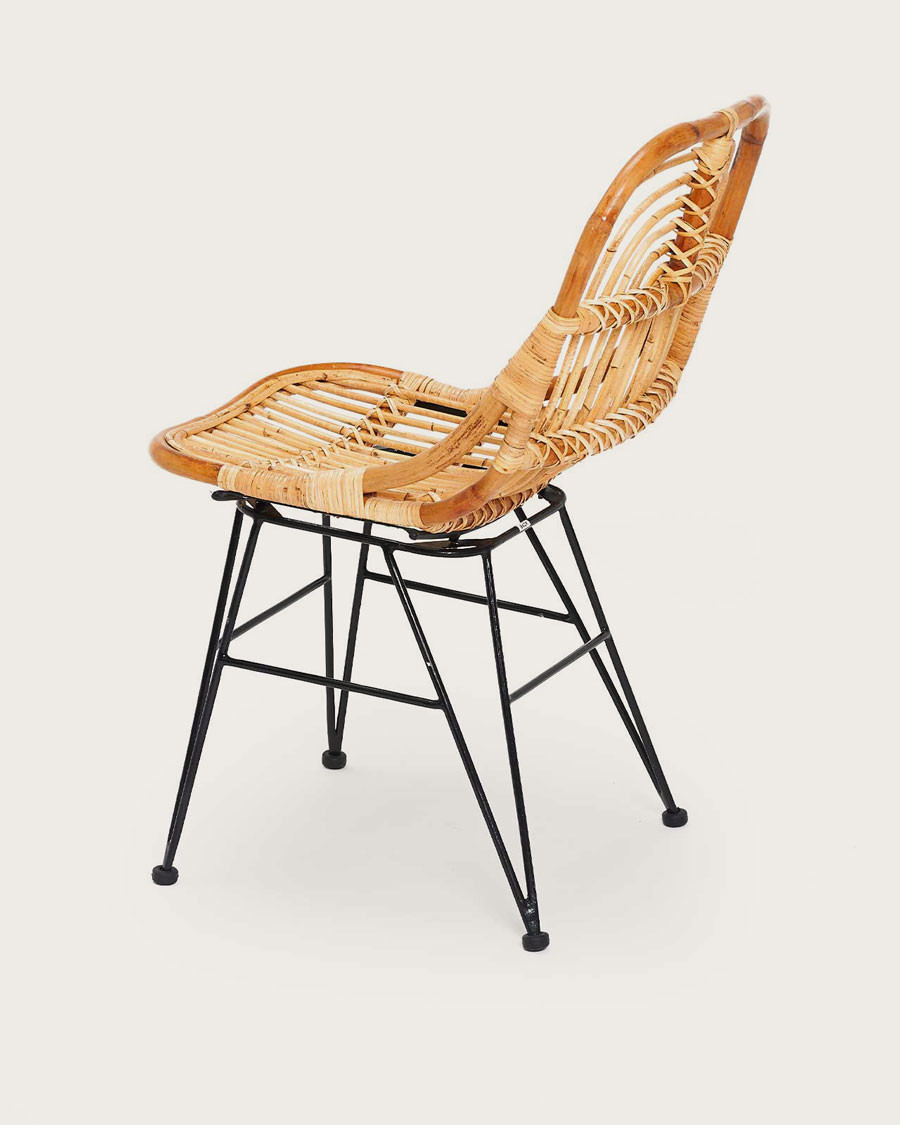 Villa - Set of 4 natural rattan chairs with metal legs