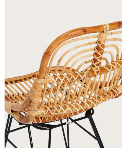 Villa - Set of 4 natural rattan chairs with metal legs