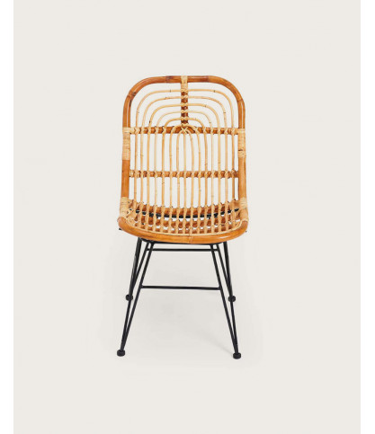 Villa - Set of 4 natural rattan chairs with metal legs