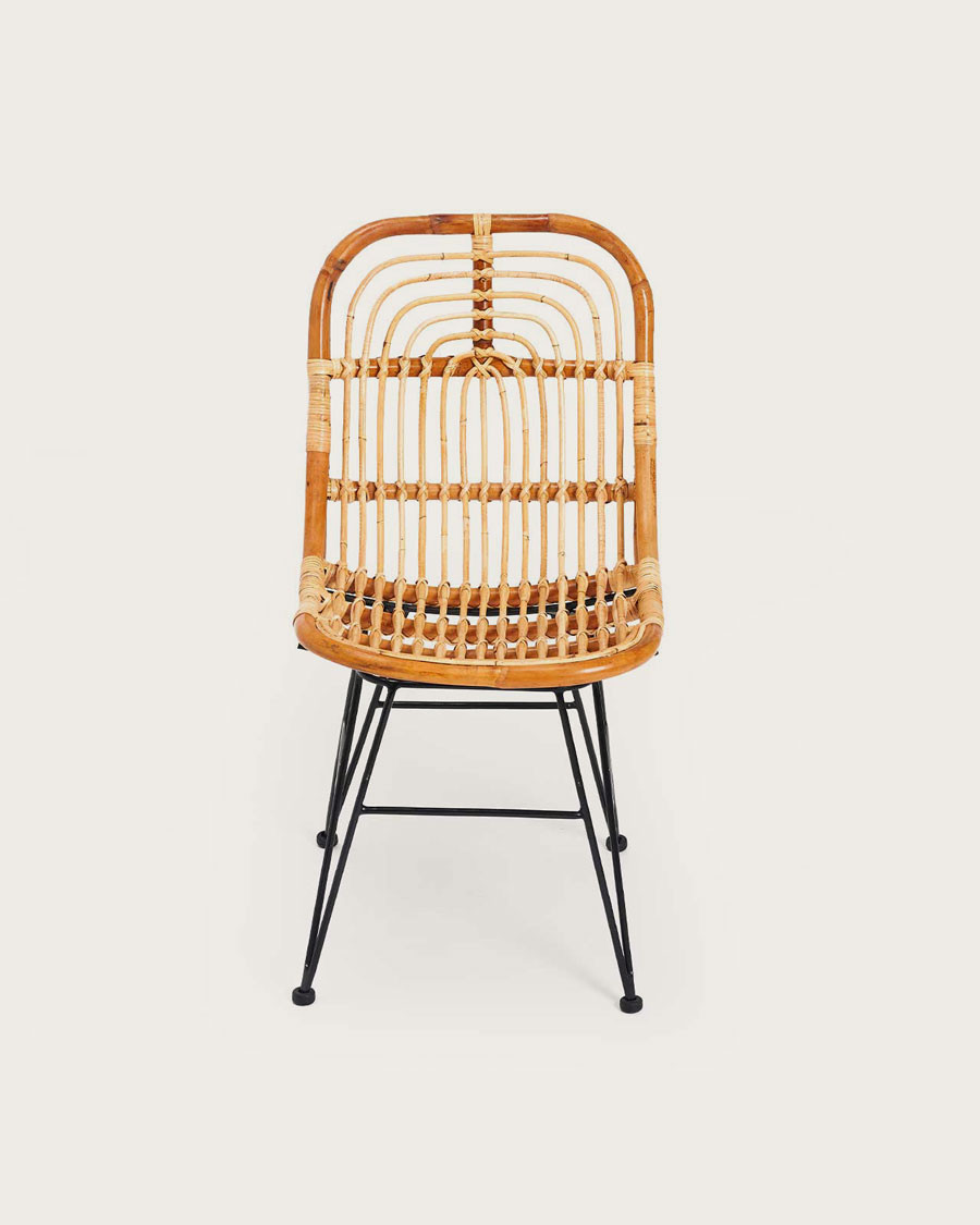 Villa - Set of 4 natural rattan chairs with metal legs
