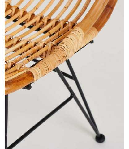 Villa - Lot de 4 chaises en rotin naturel et pied métal