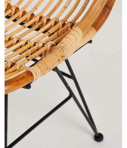 Villa - Set of 4 natural rattan chairs with metal legs