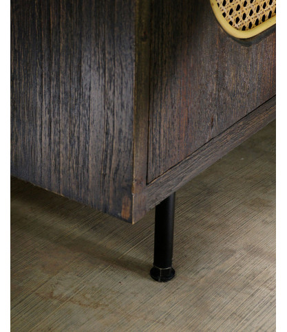 Sanaa - Mueble de TV negro con puerta corredera en madera maciza Mindy y caña.