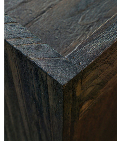 Sanaa - Mueble de TV negro con puerta corredera en madera maciza Mindy y caña.