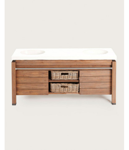 Harmonie - Teak and white terrazzo marble bathroom cabinet 165 cm