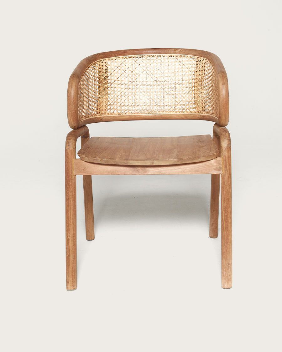 Moon - Stuhl aus massivem Teakholz und Rattan