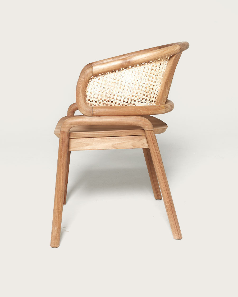 Moon - Stuhl aus massivem Teakholz und Rattan