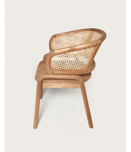 Moon - Solid teak and rattan cane chair