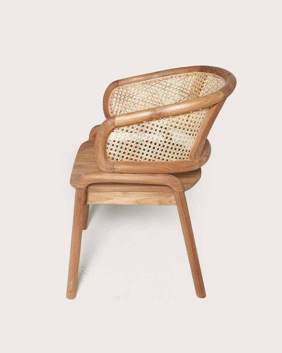 Moon - Sedia in teak massello e rattan intrecciato