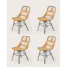 Villa- Lot de 4 chaises en rotin naturel et pied métal