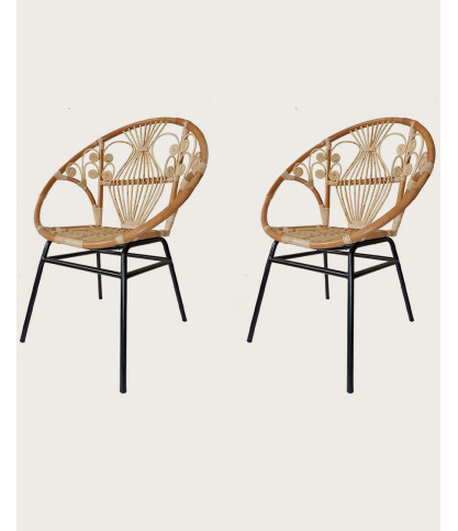 Timea - Sedia vintage in rattan con gambe in metallo