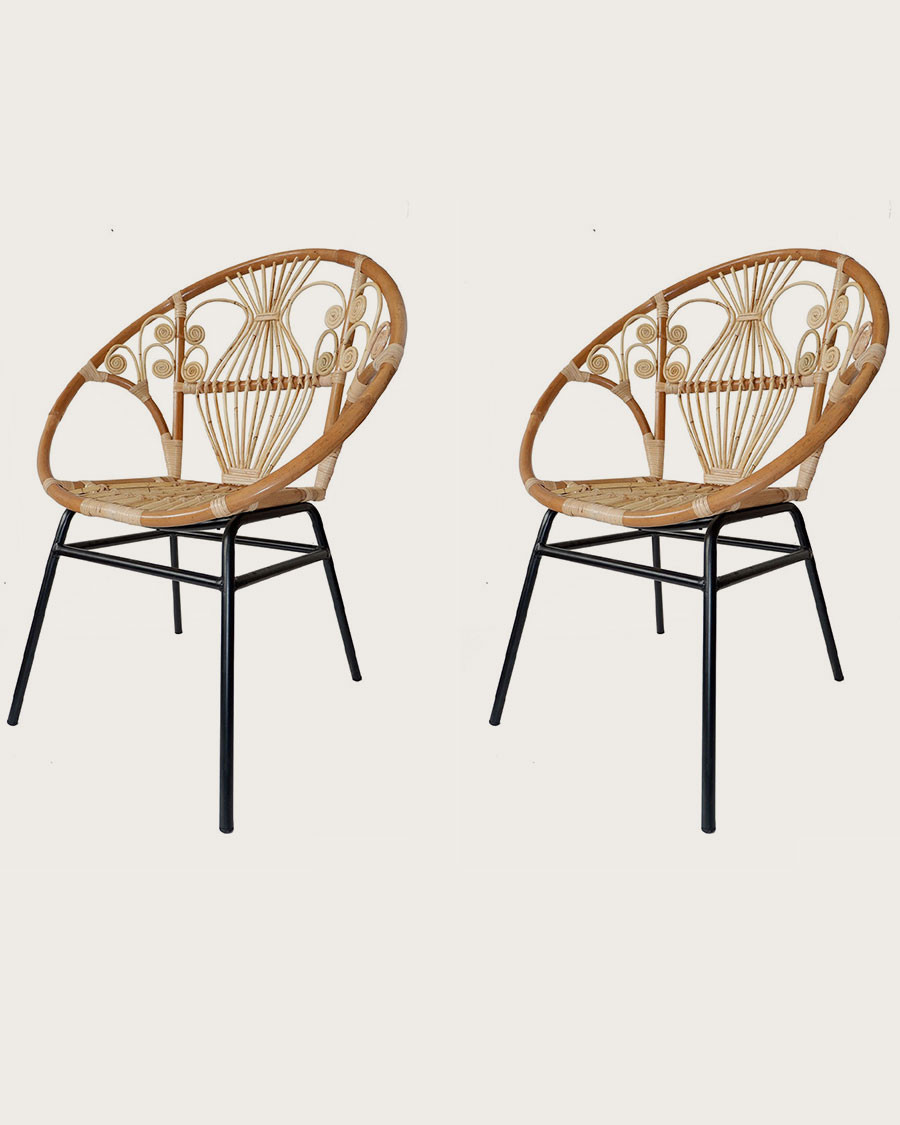 Timea - Sedia vintage in rattan con gambe in metallo