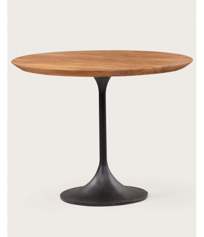 Eclipse - Mesa de comedor industrial redonda de teca maciza y patas de metal