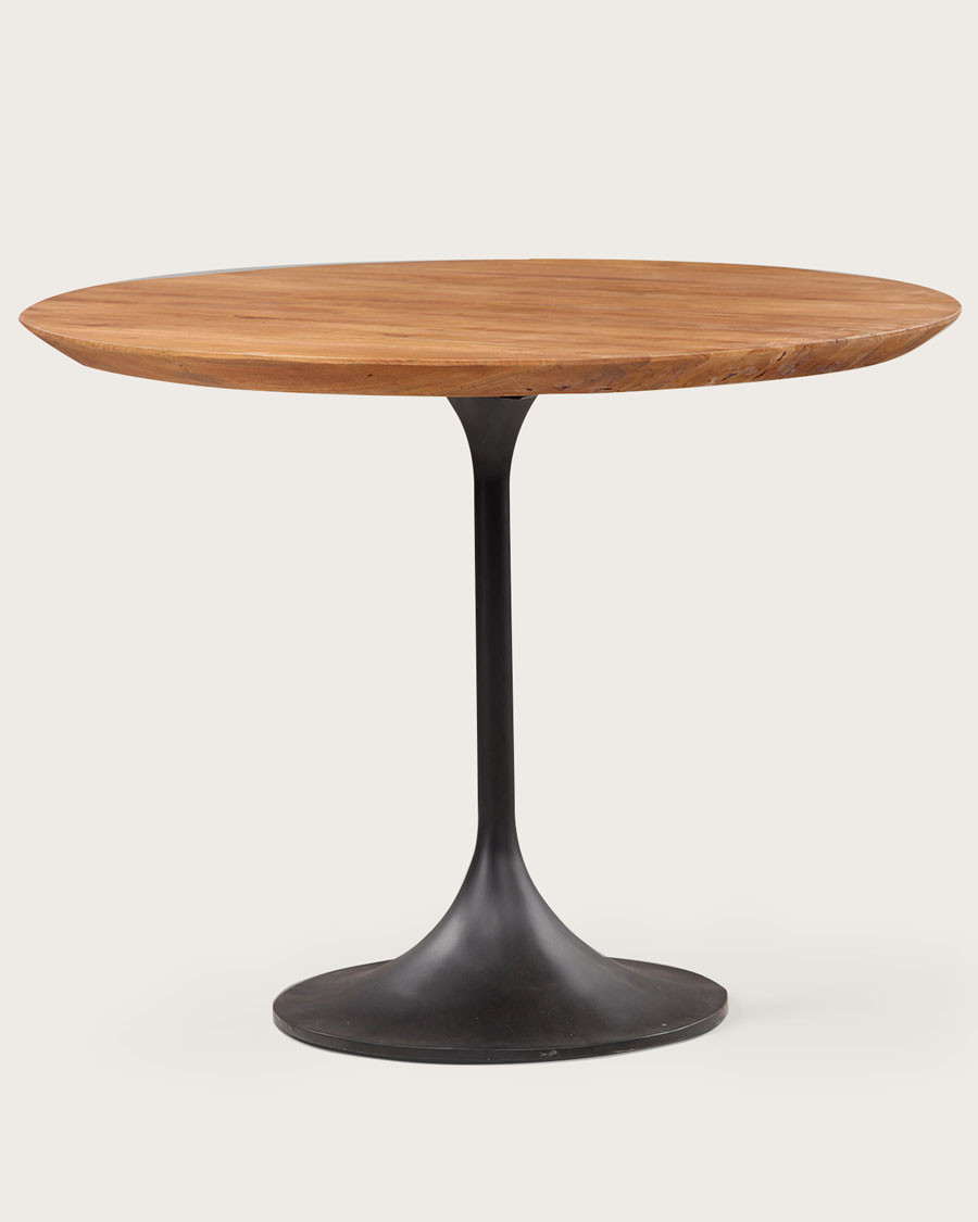 Eclipse - Mesa de comedor industrial redonda de teca maciza y patas de metal