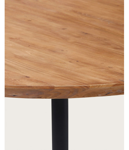 Eclipse - Mesa de comedor industrial redonda de teca maciza y patas de metal