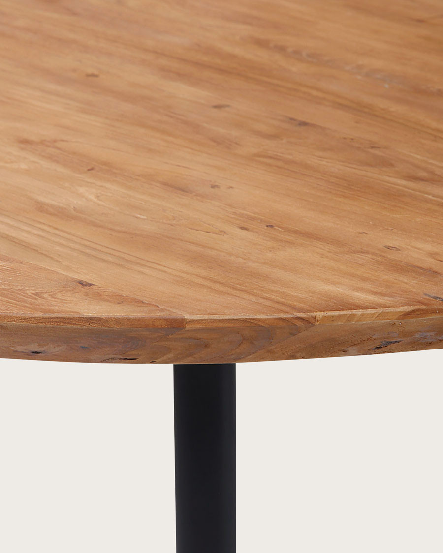 Eclipse - Ronde industriële eettafel van massief teakhout met metalen onderstel.