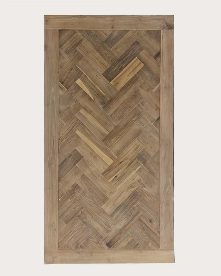 Kendari - Solid teak dining table with chevron pattern, L170 cm, seats 8.
