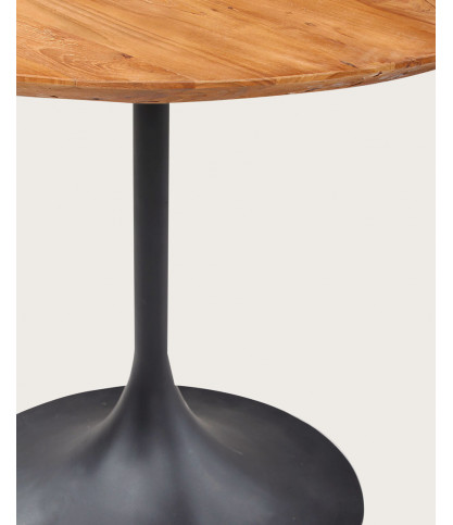 Eclipse - Ronde industriële eettafel van massief teakhout met metalen onderstel.