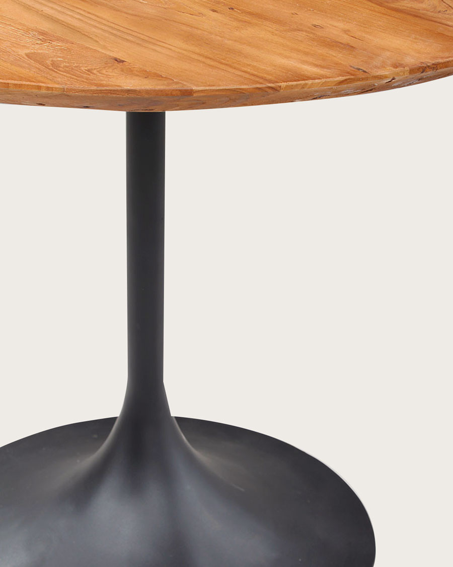 Eclipse - Mesa de comedor industrial redonda de teca maciza y patas de metal