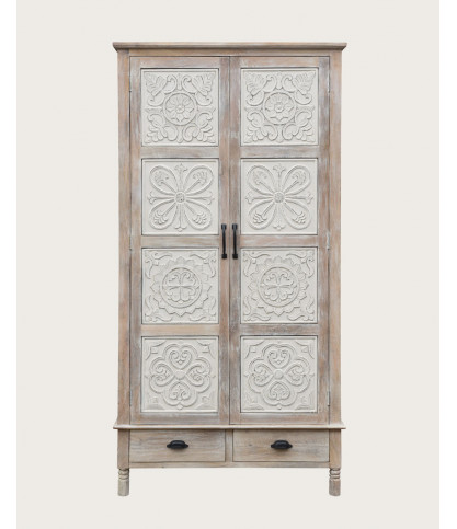 Mala - 2-door wardrobe in solid limed mango wood