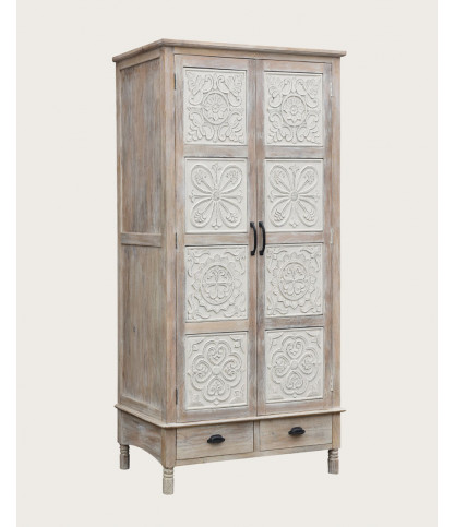 Mala - 2-door wardrobe in solid limed mango wood
