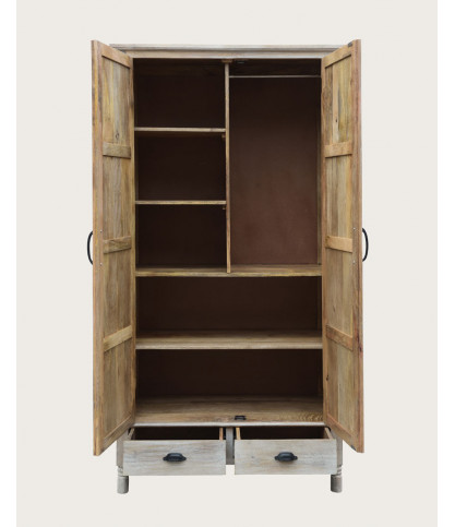 Mala - 2-door wardrobe in solid limed mango wood