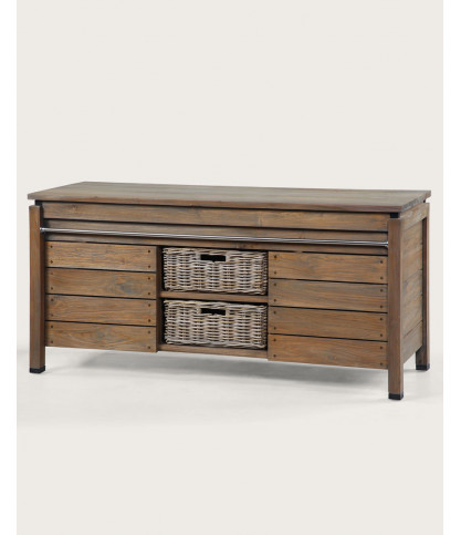 Borneo - Double sink unit with wooden top and rattan basket