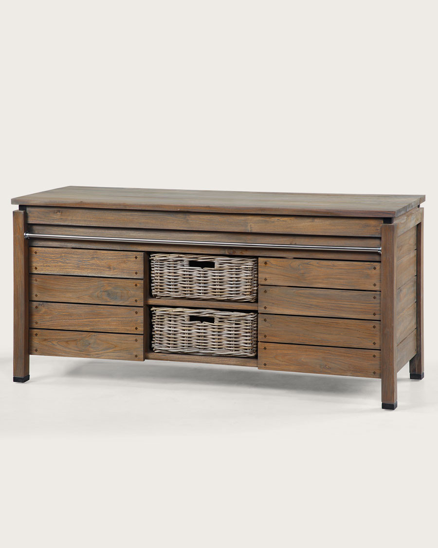 Borneo - Double sink unit with wooden top and rattan basket