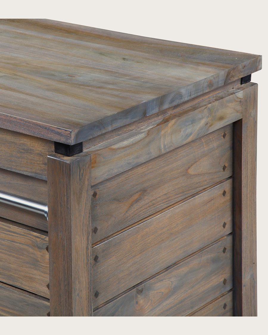 Borneo - Double sink unit with wooden top and rattan basket
