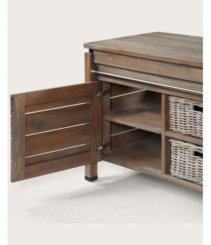 Borneo - Double sink unit with wooden top and rattan basket